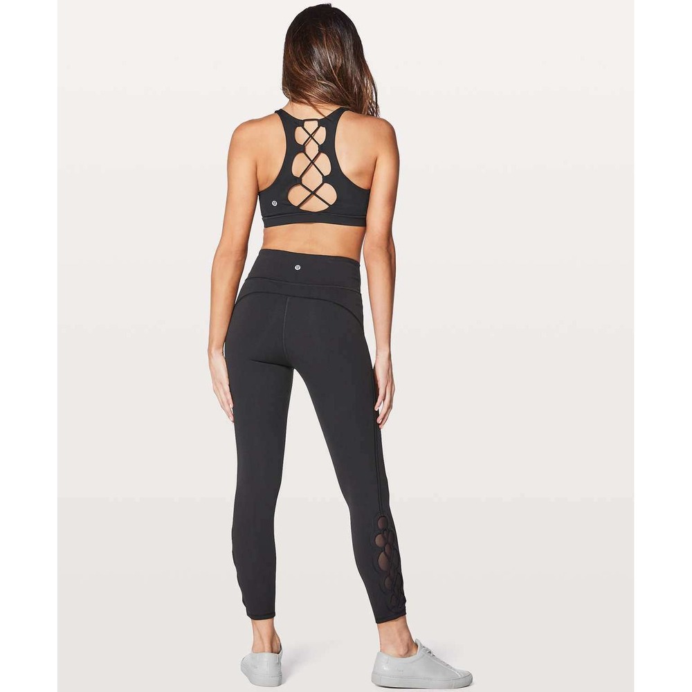 Lululemon Womens Tied To It 7/8 Tight Leggings Size 6 Black Mesh Balletcore Yoga